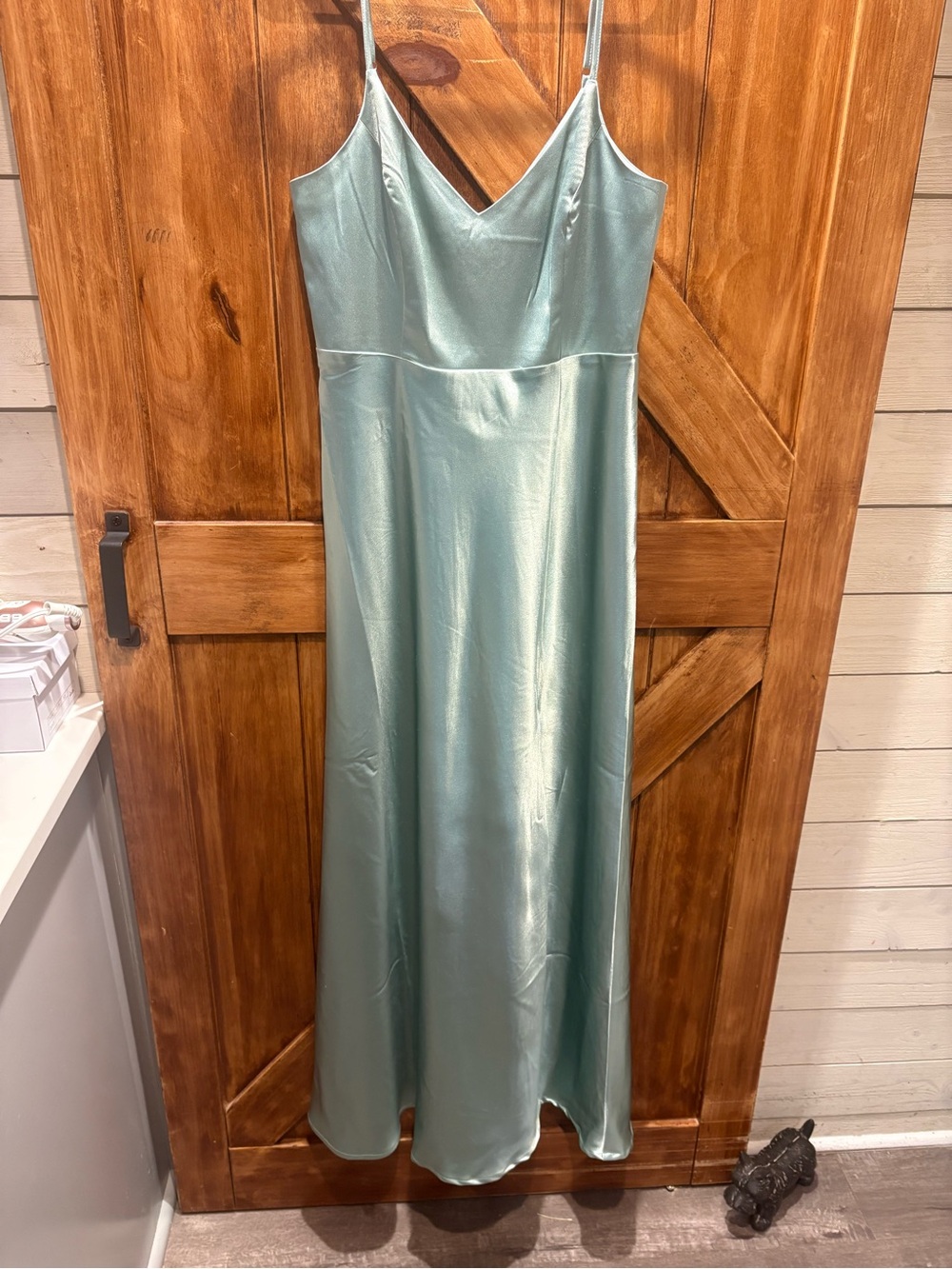 Birdy Grey Satin Slip Maxi Dress in Light Teal Sage Green